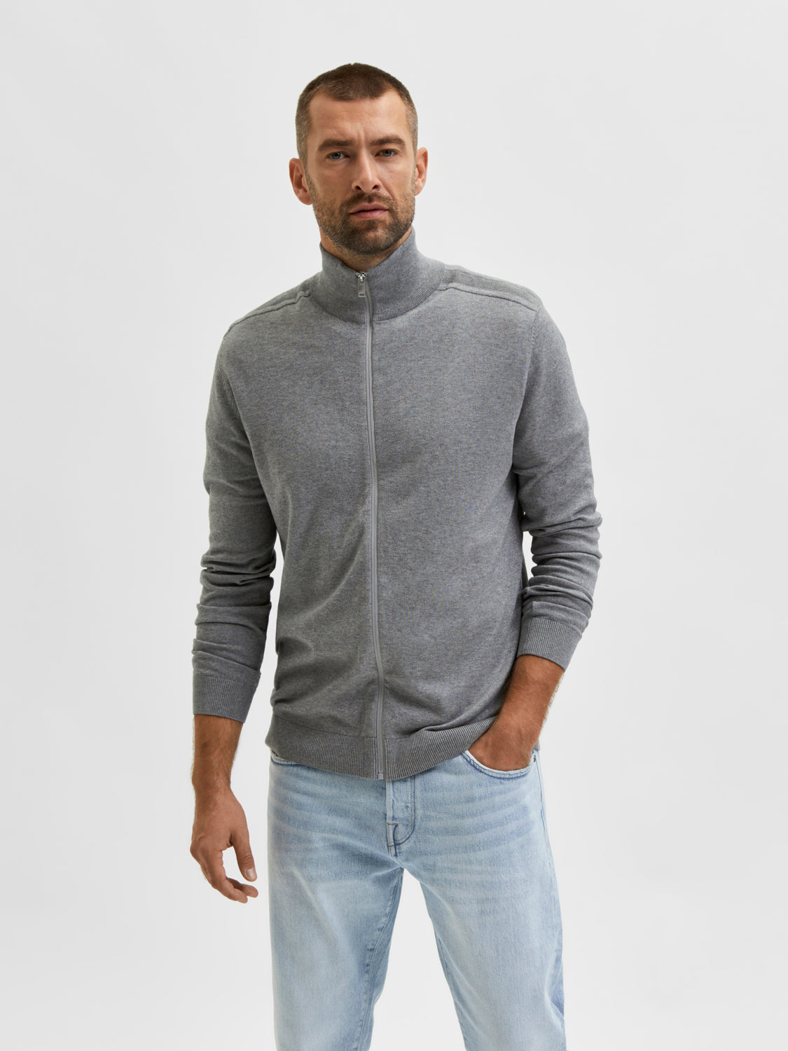 Berg fullzip cardigan - Grå/ Medium Grey Melange